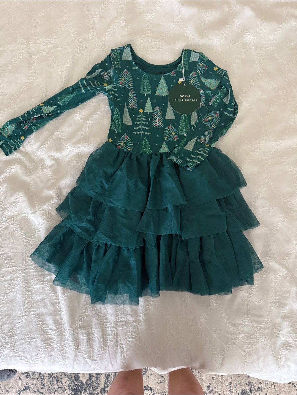 Little Sleepies Teal Green Holiday Tulle Dress